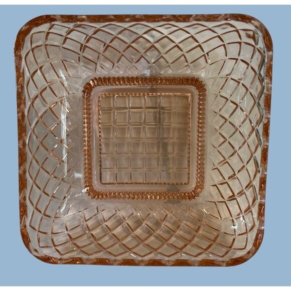 Vtg Pink Depression Glass Square Soap Trinket Dish Girly Cottage Granny Decor - Picture 2 of 5